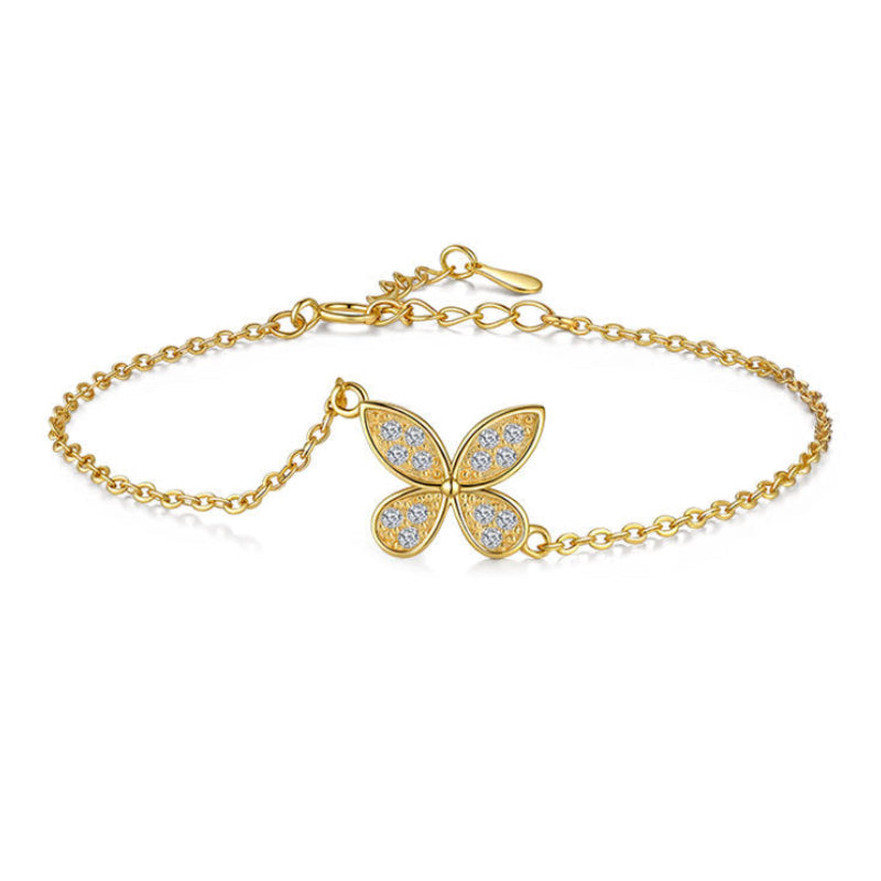 Butterfly Bracelet Micro Inlaid Moissanite Diamonds set in 18K Gold Plated 925 Silver