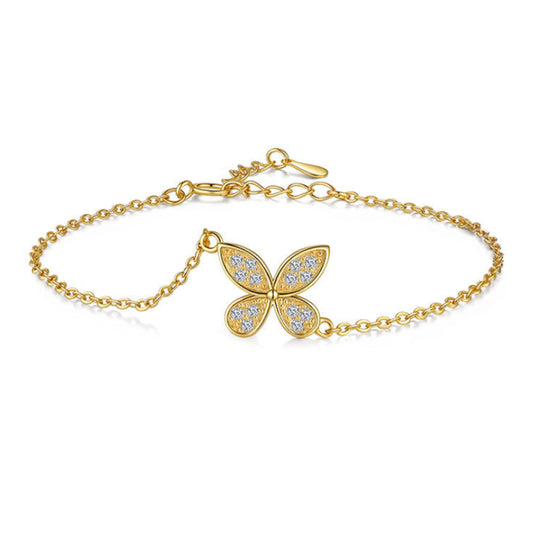European Butterfly Micro Inlaid Moissanite Diamonds Bracelet set in 18K Gold Plated 925 Silver