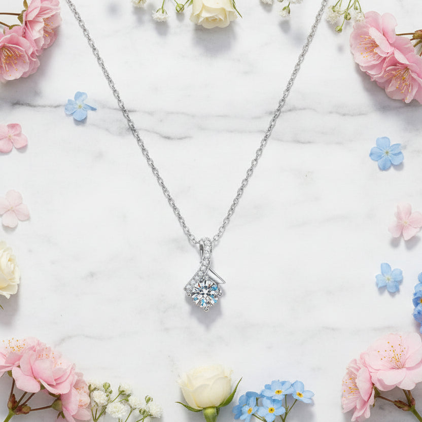 Starry Nights Sky 1 Carat Moissanite Diamond set in 18K White Gold Plated 925 Silver (GRA)