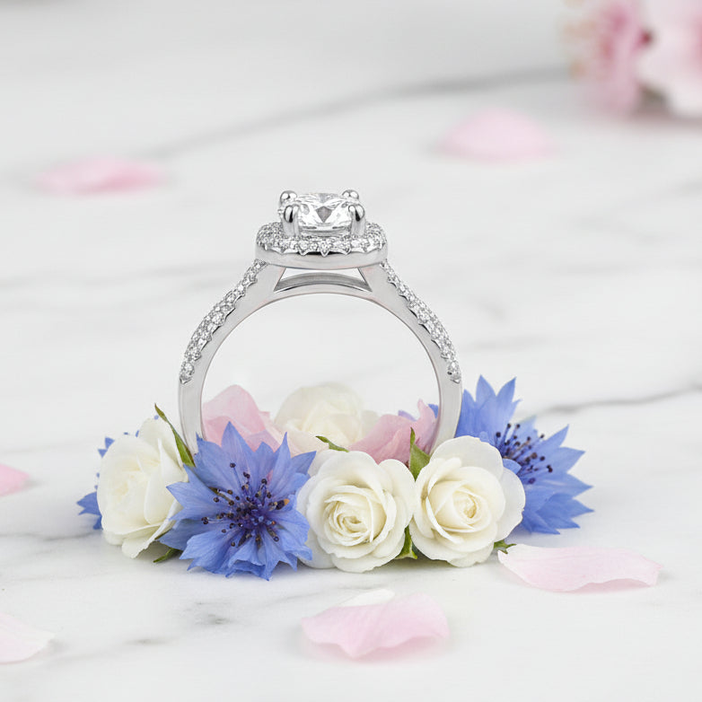 Romantic Italian Design 1 Carat Natural Zircon Gemstone Ring set in 18K White Gold Plated 925 Silver