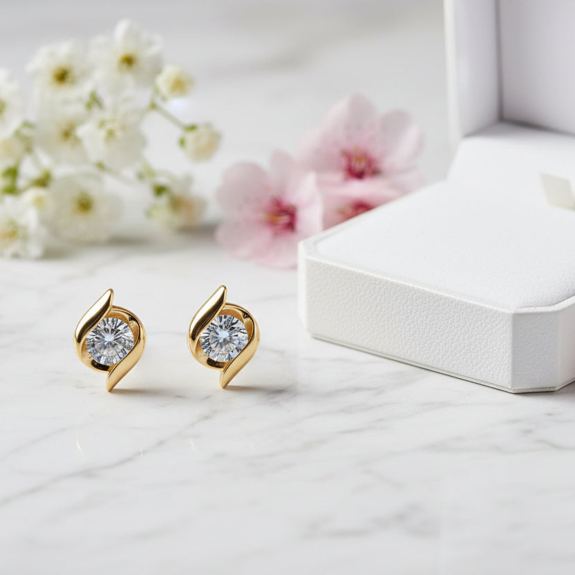 French Design Luxury 0.5 Carat Moissanite Diamond Earrings set in 18K Gold 925 Silver (GRA)