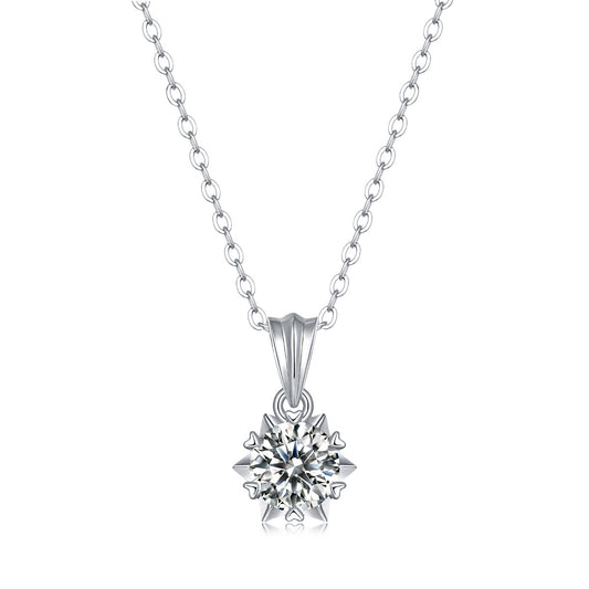European Shining Star 1 Carat Moissanite Diamond Pendant set in 18K White Gold Plated 925 Silver (GRA)