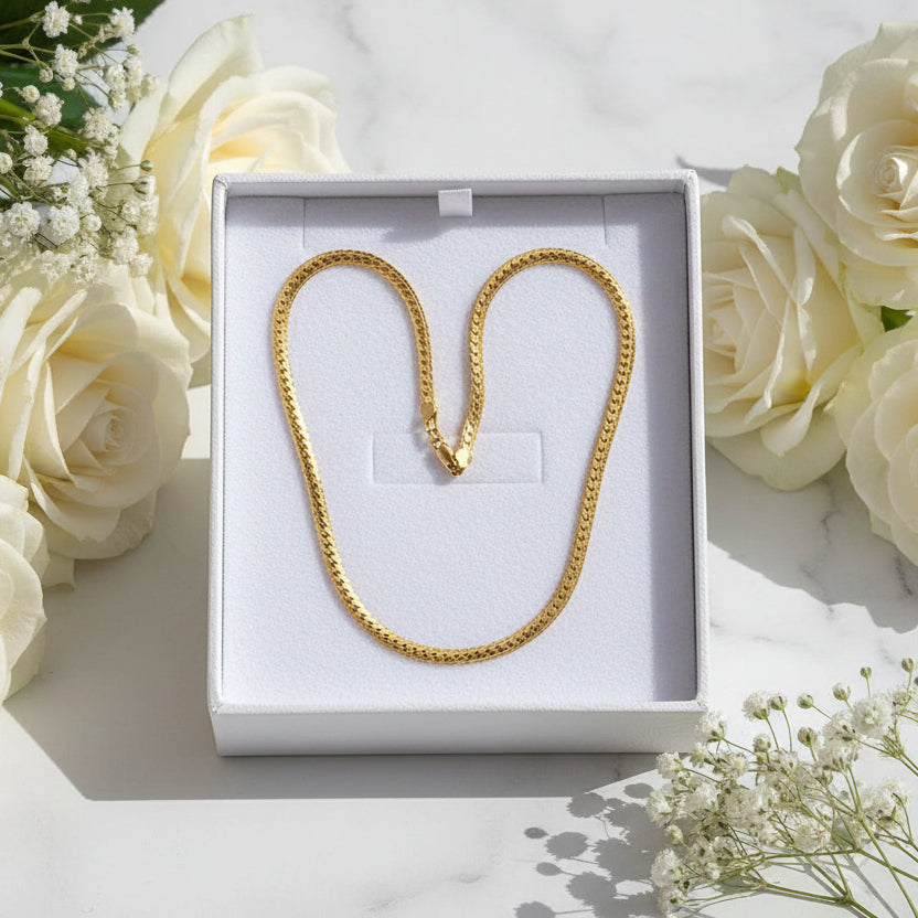 Classic Italian Inspired 5mm Side Chain Design Matching Necklace and Bracelet set in 18K Gold Plating Capella Jewellery