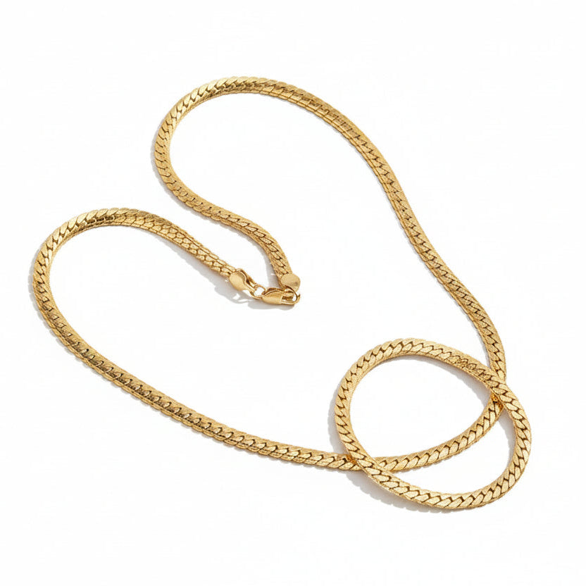 Classic Italian Inspired 5mm Side Chain Design Matching Necklace and Bracelet set in 18K Gold Plating Capella Jewellery