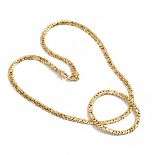 Classic Italian Inspired 5mm Side Chain Design Matching Necklace and Bracelet set in 18K Gold Plating