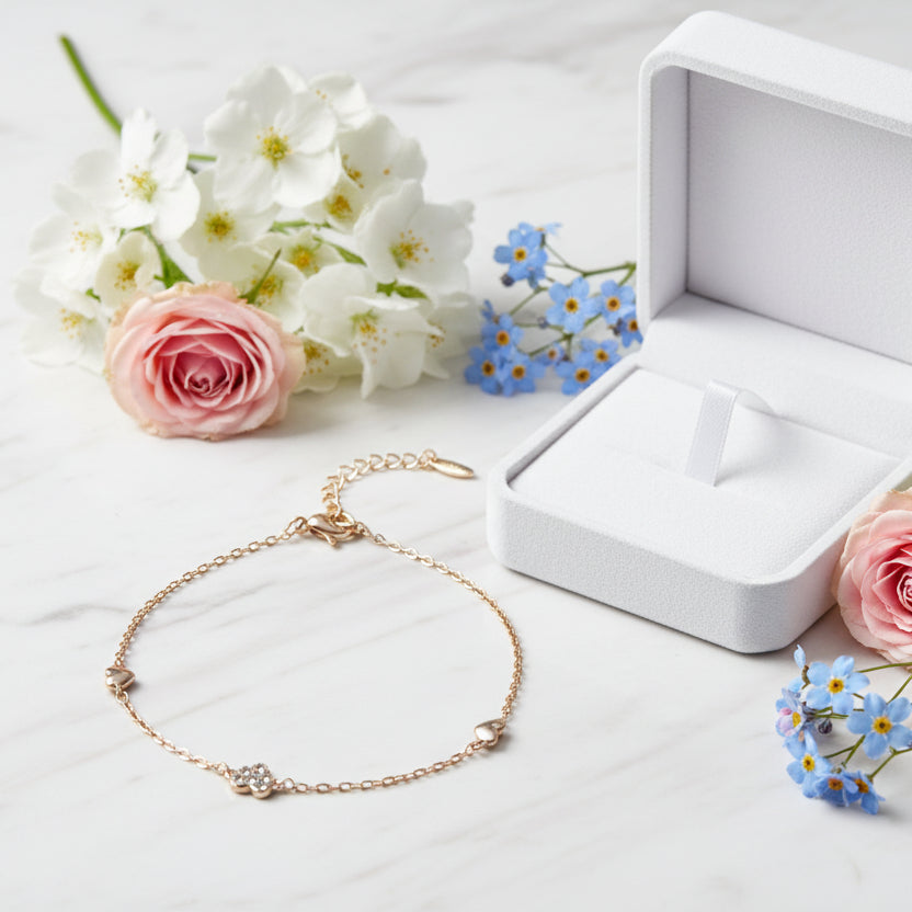Delicate Heart Shaped Natural Zircon Gemstone Bracelet set in 18K Gold Plating