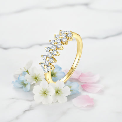 Four Leaf Clover Pavé Micro 0.6 Carat Moissanite Ring set in 18K Gold Plated 925 Silver (GRA) Capella Jewellery