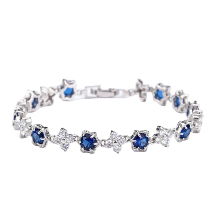 European Stars and Flowers Inlaid Natural Zircon Gemstone Bracelet set in Platinum Plating Capella Jewellery
