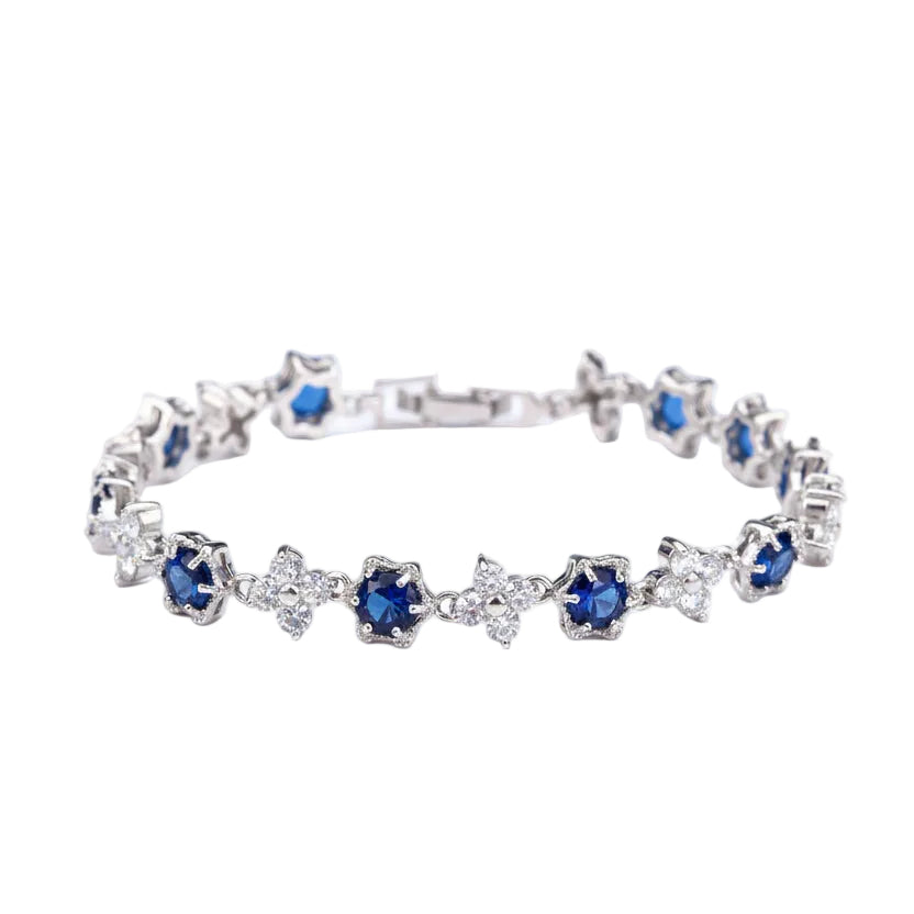 Stars and Flowers Inlaid Natural Zircon Gemstone Bracelet set in Platinum Plating