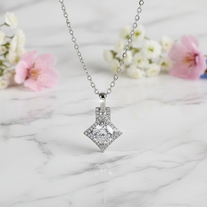 Korean Inspired Design 1 Carat Inlaid Moissanite Diamond Pendant set in 925 Sterling Silver (GRA)