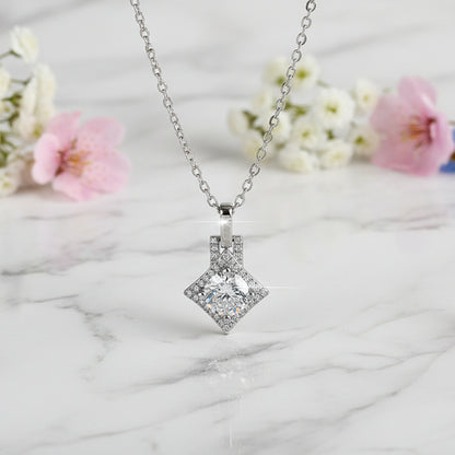 Korean Inspired 1 Carat Inlaid Moissanite Pendant set in 18K White Gold Plated 925 Silver (GRA) Capella Jewellery