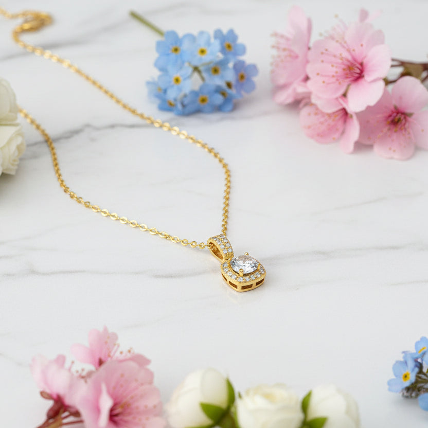 Japanese Micro Inlay 1 Carat Moissanite Diamond Necklace set in 14K Gold Plated 925 Silver (GRA)