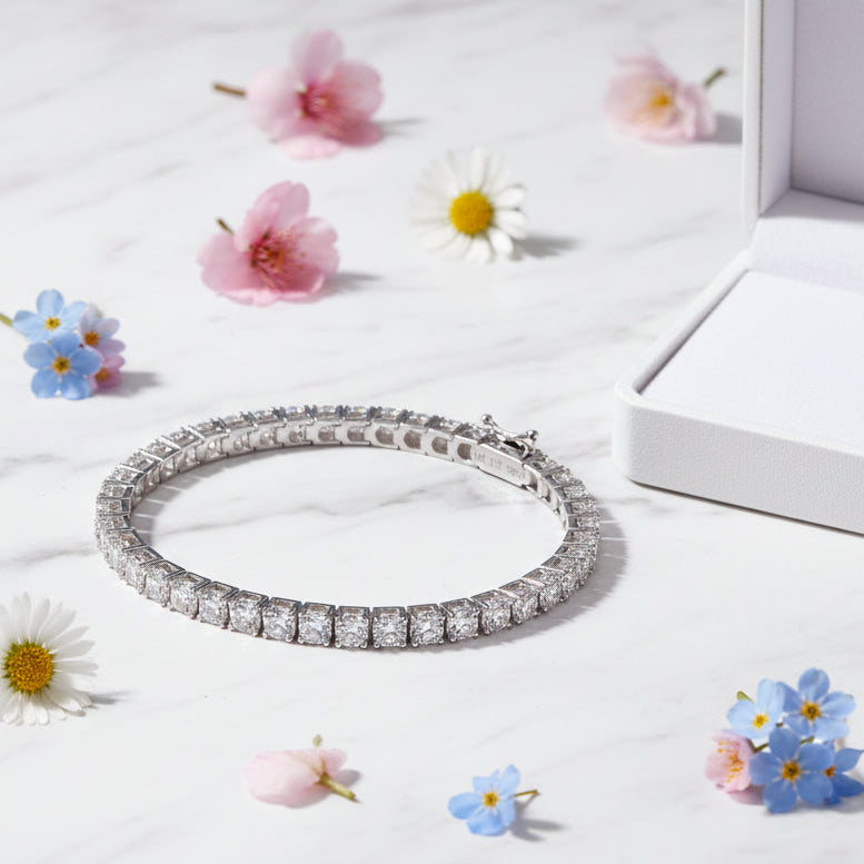 Tennis Bracelet Full 0.5 Carat Moissanite Diamonds set 18K White Gold Plated 925 Silver (GRA)
