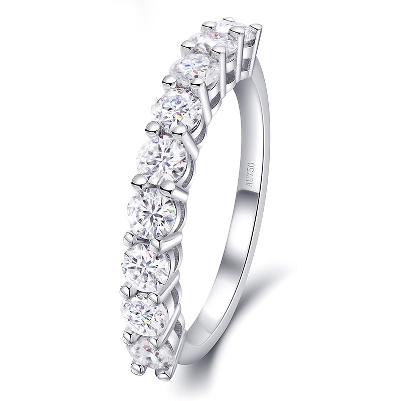 Eternity Four-Claw Row Of Nine 0.1 Carat Moissanite Diamonds set in Pure 18K White Gold Ring