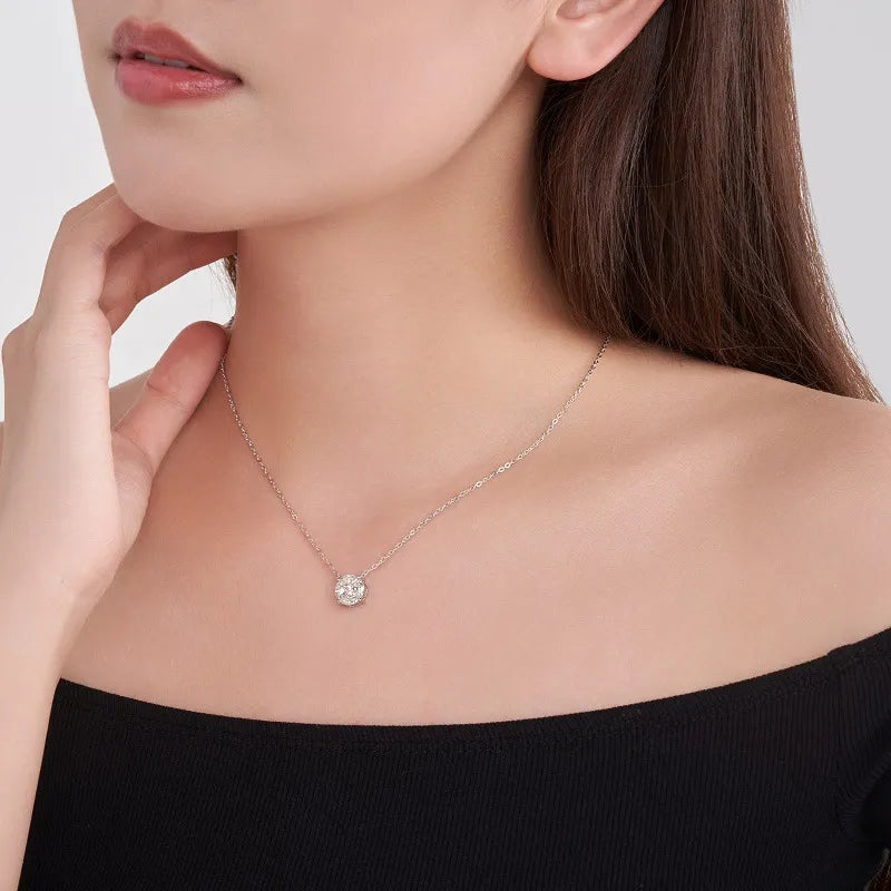 Japanese 1.6 Carat Moissanite Diamond Necklace set in 18K White Gold Plated 925 Silver (GRA)