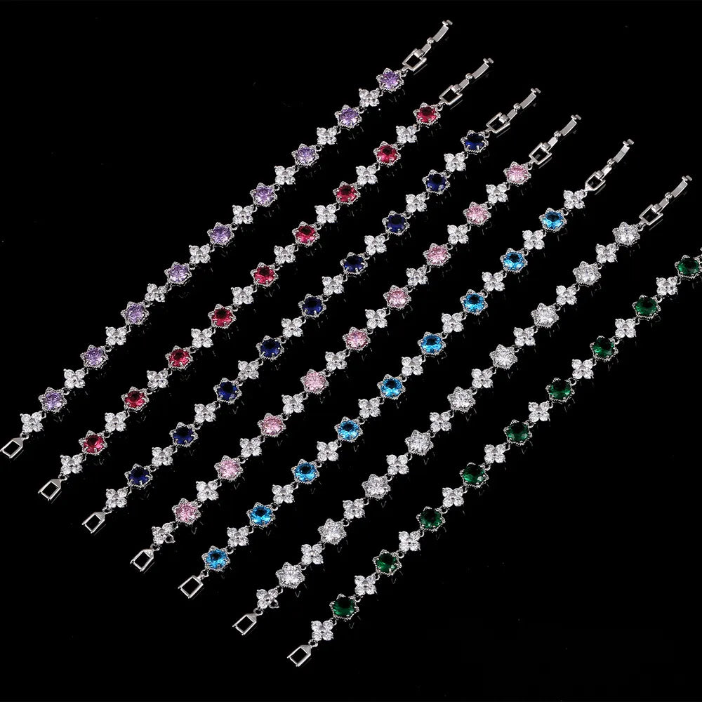 European Stars and Flowers Inlaid Natural Zircon Gemstone Bracelet set in Platinum Plating Capella Jewellery