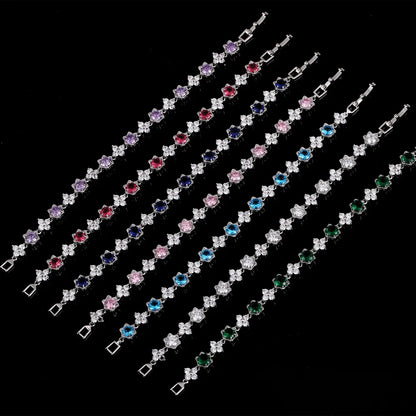 European Stars and Flowers Inlaid Natural Zircon Gemstone Bracelet set in Platinum Plating Capella Jewellery