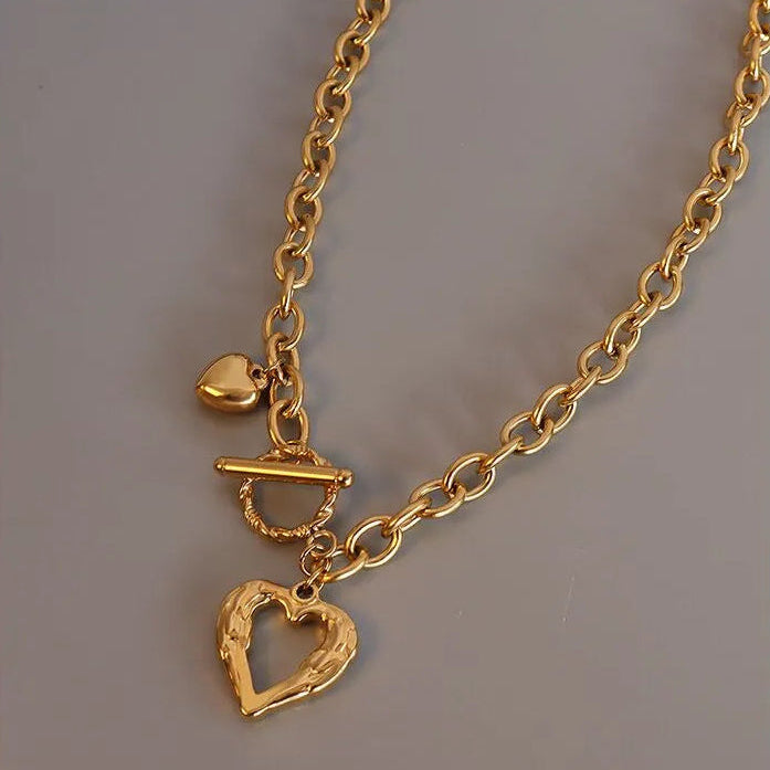 N0.2     French Chic Amore Peach Love Heart Design Pendent set in 18K Gold Plated Necklace