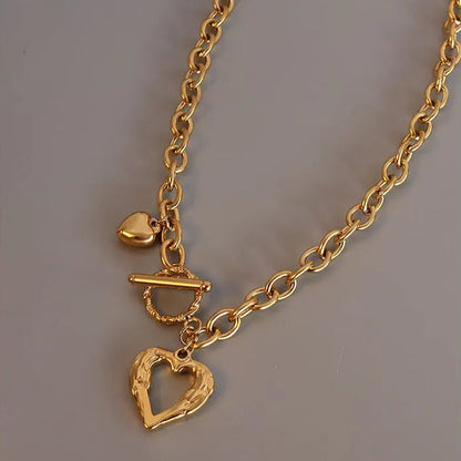 N0.2     French Chic Amore Peach Love Heart Design Pendent set in 18K Gold Plated Necklace