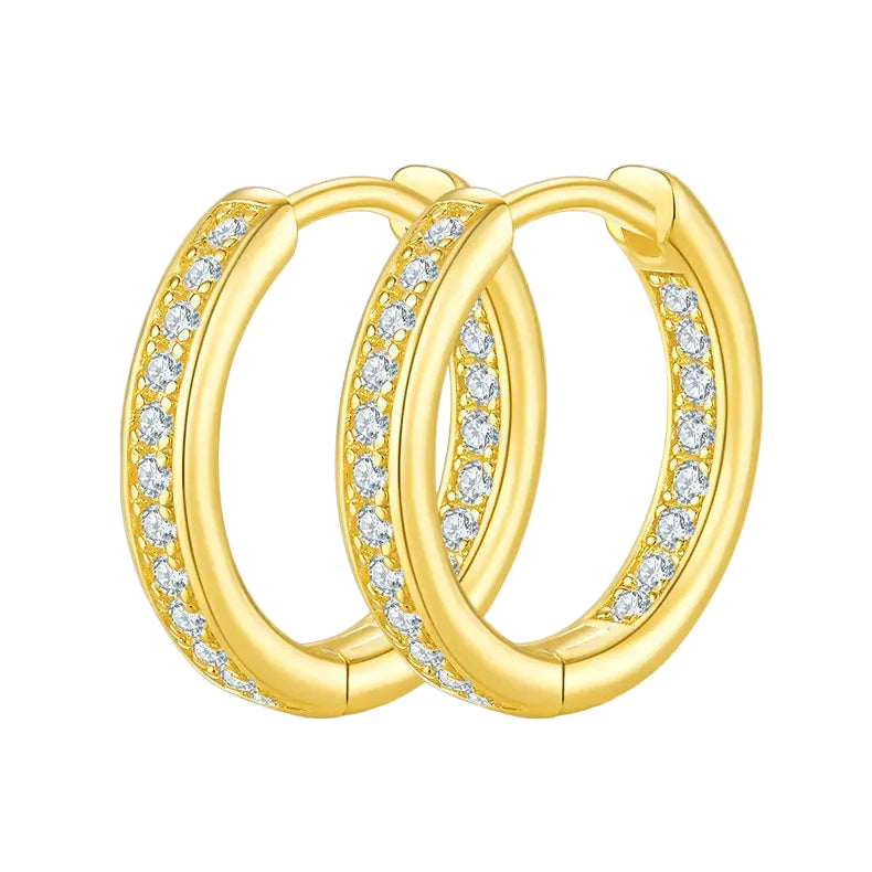 Linear Row European Inspired Hoop Micro Moissanite Earrings set in 18K Gold Plated 925 Silver Capella Reya 18K Gold main image