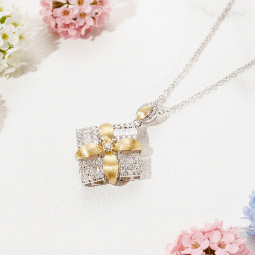 Japanese Inspired 32 Micro Inlaid Moissanite Diamonds Pendant set in 925 Sterling Silver (GRA)