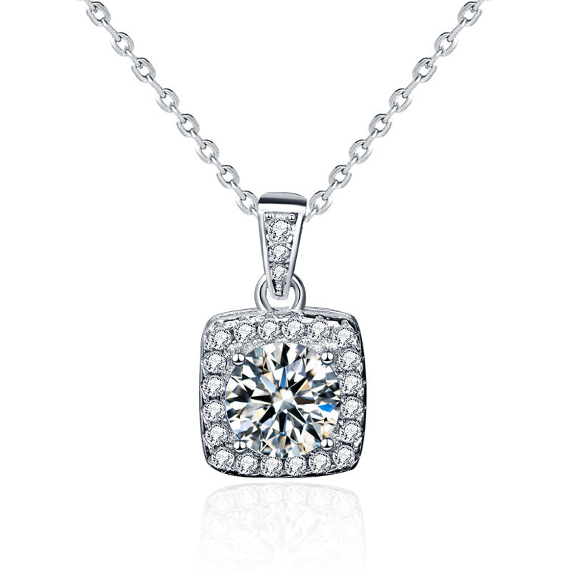 Italian Design Square Inlaid 1 Carat Moissanite Diamond Pendant set in 925 Silver (GRA)