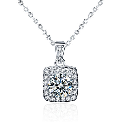 Italian Square Inlaid 1 Carat Moissanite Pendant set in 18K White Gold Plated 925 Silver (GRA) Capella Jewellery