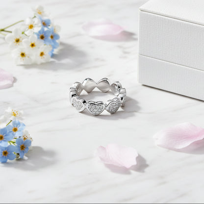 European Elegant Hearts Pavé Micro 90 Moissanite Ring 18K White Gold Plated 925 Silver (GRA) Capella Jewellery