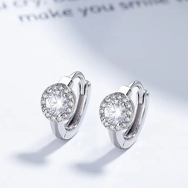 Italian Square / Round Design Natural Zircon Gemstone Earrings set in Platinum Plated 925 Silver