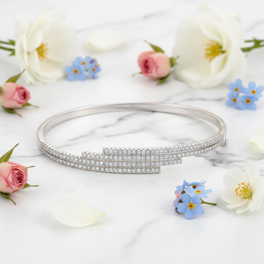 Four Row Modern Micro-Pavé Natural Zircon Gemstone Bracelet set in S925 Sterling Silver