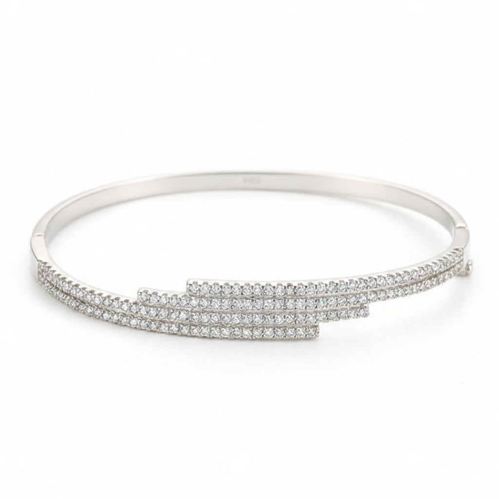 French Four Row Micro Pavé Natural Zircon Gemstone Bracelet set in Platinum Plated 925 Silver Capella Jewellery