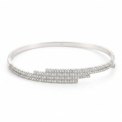 French Four Row Micro Pavé Natural Zircon Gemstone Bracelet set in Platinum Plated 925 Silver Capella Jewellery