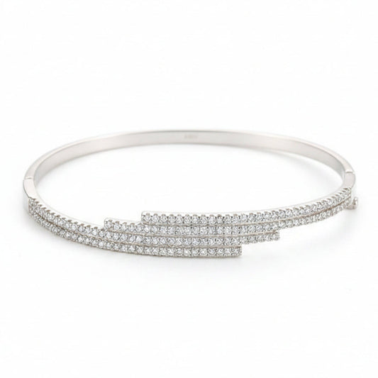 French Four Row Micro Pavé Natural Zircon Gemstone Bracelet set in Platinum Plated 925 Silver