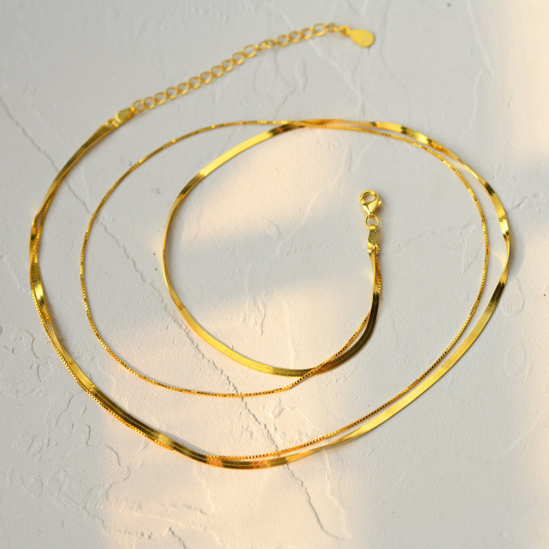 Classic Snake Bone Double-layer Necklace set in 18K Gold Plated 925 Sterling Silver