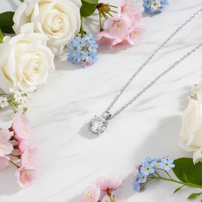 European Four-Claw Solitaire 1 Carat Moissanite Pendent Necklace set in 18K Gold Plated 925 Silver (GRA) Capella Jewellery