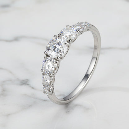 European Inspired Seven Stones 0.5 Carat Moissanite Ring set in Platinum Plated 925 Silver (GRA) Capella Jewellery