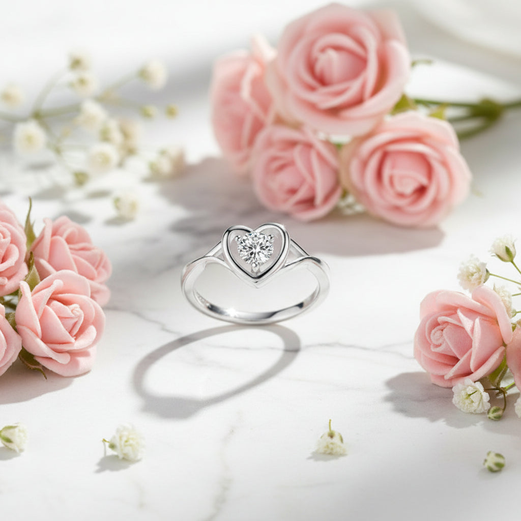 European Romantic Heart 0.3 Carat Moissanite Ring set in 18K White Gold Plated 925 Silver (GRA)
