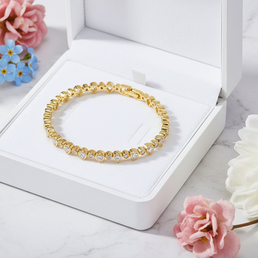 American Design Tennis Bracelet Natural Zircon set in 14K Gold Plated 925 Silver