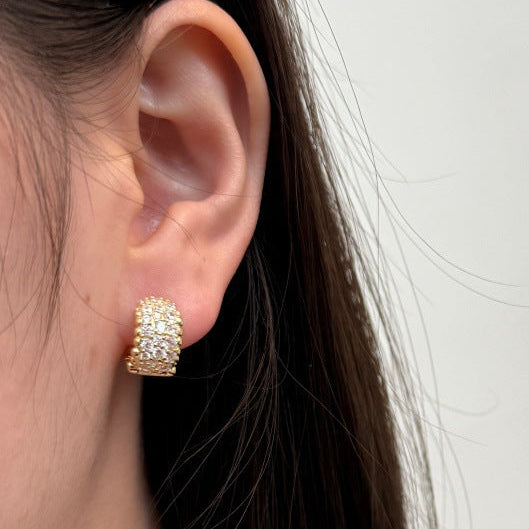 Elegant Micro Inlaid Natural Zircon Gemstone Barrel Earrings set in Platinum Plated 925 Silver