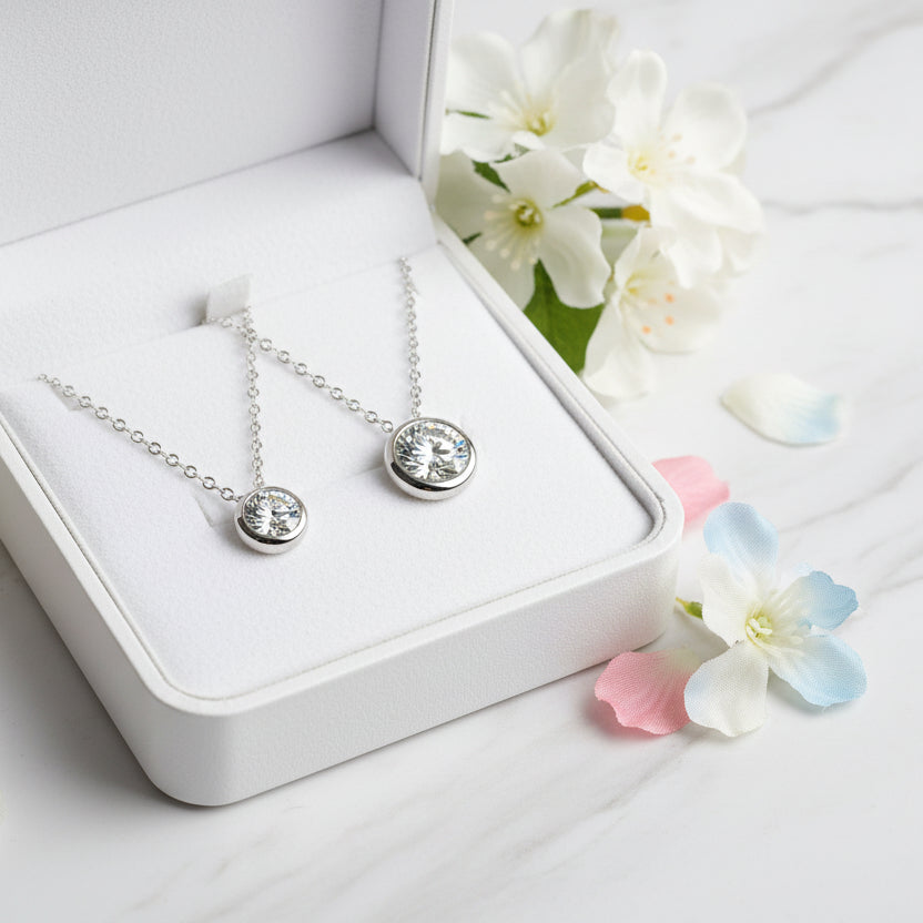 Classic Round 1 Carat Moissanite Diamond Pendant set in 925 Sterling Silver (GRA)