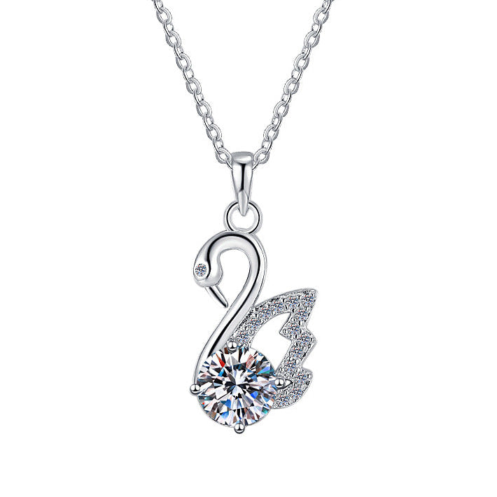 Elegant Swan 1 Carat Moissanite Diamond Necklace set in 18K Gold Plated 925 Silver (GRA)
