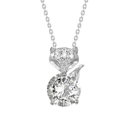 French Fox Design 2 Carat Moissanite Pendent set in 18K White Gold Plated 925 Silver Capella Jewellery