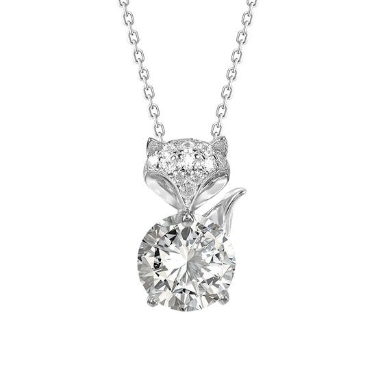 French Fox Design 2 Carat Moissanite Diamond Pendent set in 18K White Gold Plated 925 Silver