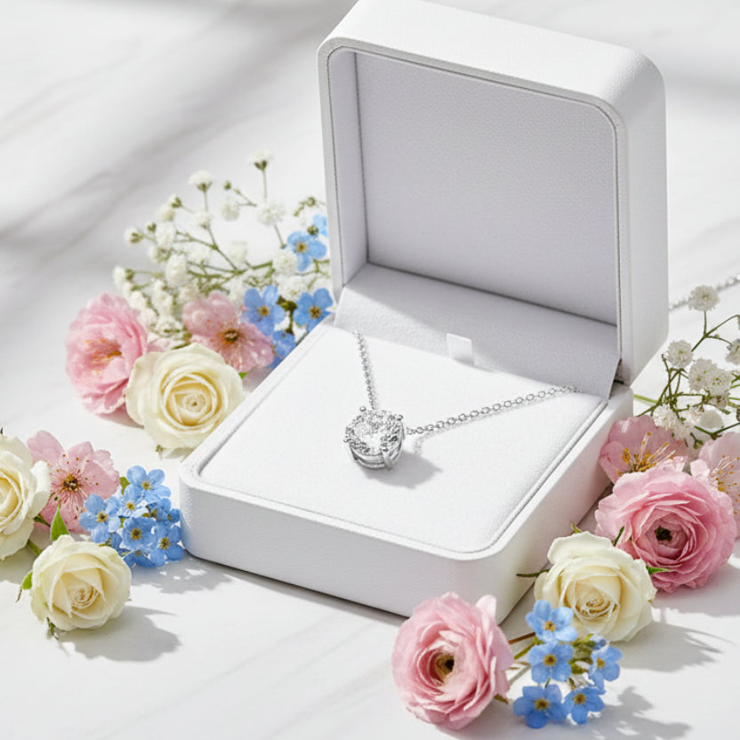 Japanese 1.6 Carat Moissanite Diamond Necklace set in 18K White Gold Plated 925 Silver (GRA)