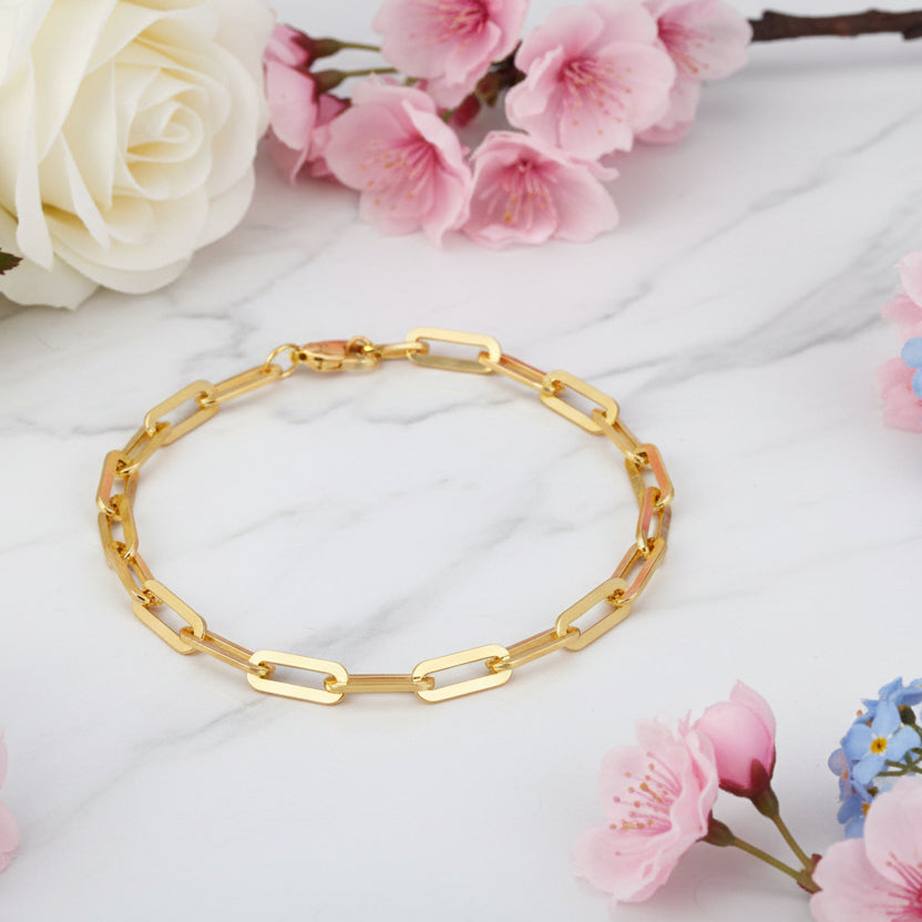 Paper Clip Lattice Chain Design Bracelet set in 14K Gold Plated 925 Sterling Silver