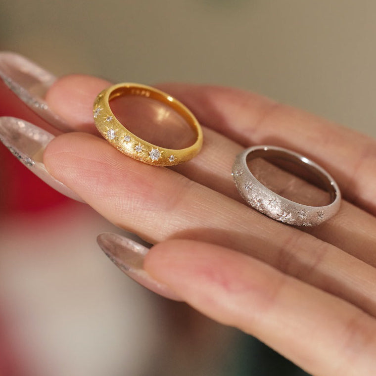 European Starlit Sky Micro Inlaid Natural Zircon Gemstone Ring set in 18K Gold Plated 925 Silver