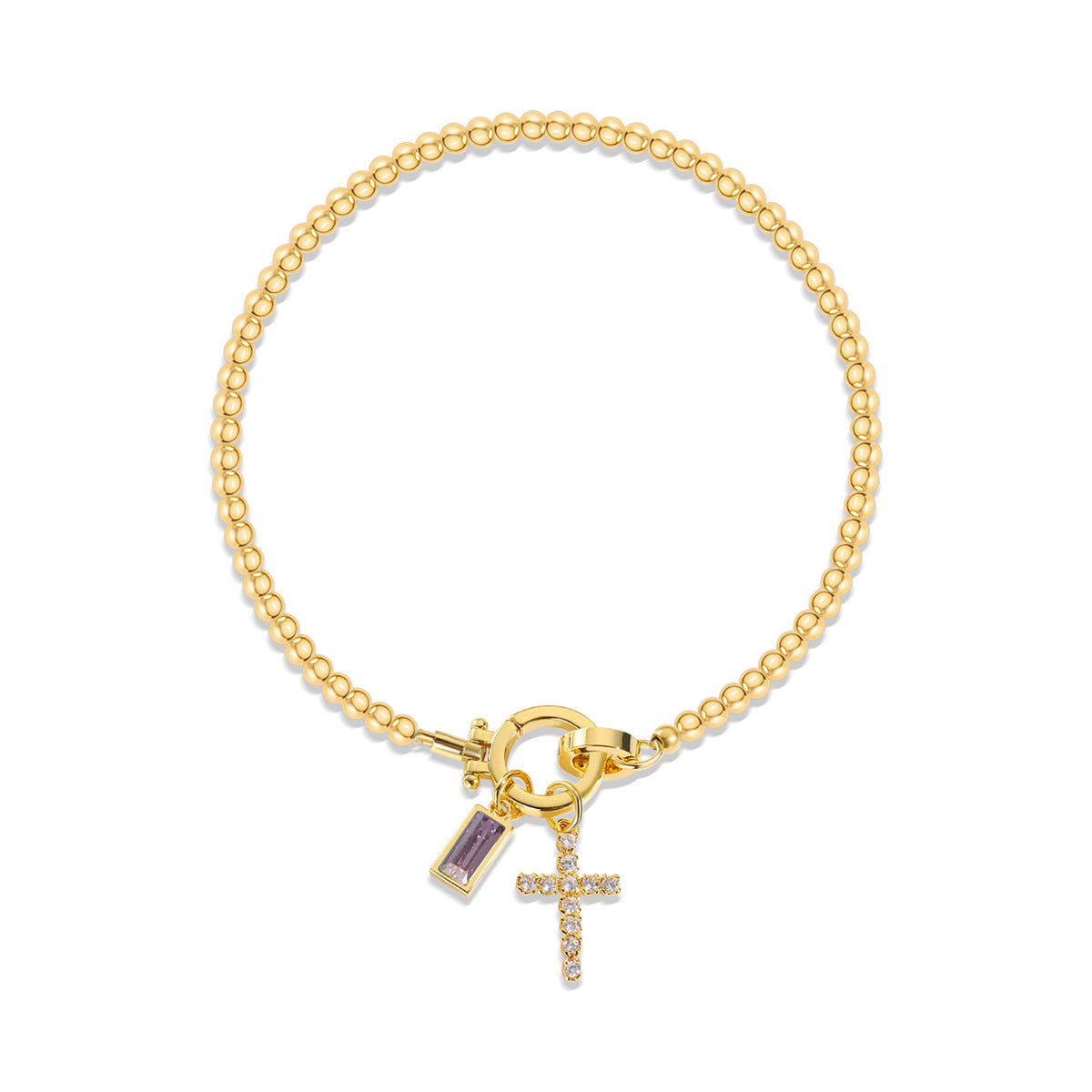 Holy Christian Cross Birth Stone Natural Zircon Gemstone Charm Bracelet set in 18K Gold Plating Capella Jewellery