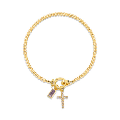 Holy Christian Cross Birth Stone Natural Zircon Gemstone Charm Bracelet set in 18K Gold Plating Capella Jewellery