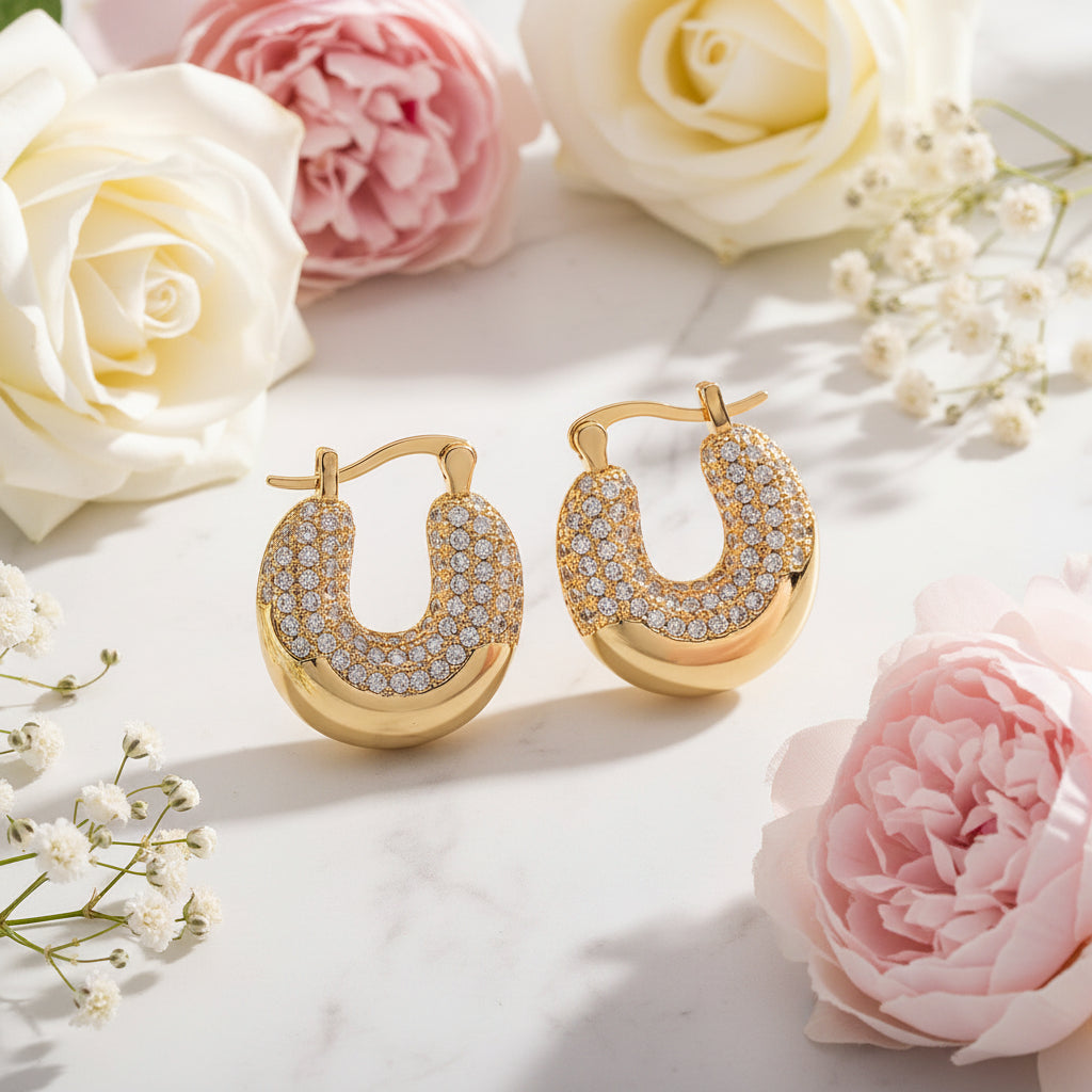 Classic European Light Micro Inlay Luxury Natural Zircon Geometric Earrings set in 18K Gold Plating Capella Jewellery