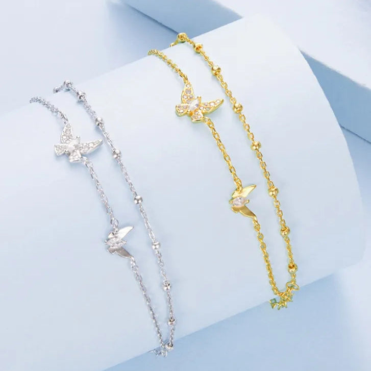 European Butterfly Double-layer Natural Zircon Gemstone Bracelet set in 18k White Gold Plated 925 Silver Capella Jewellery